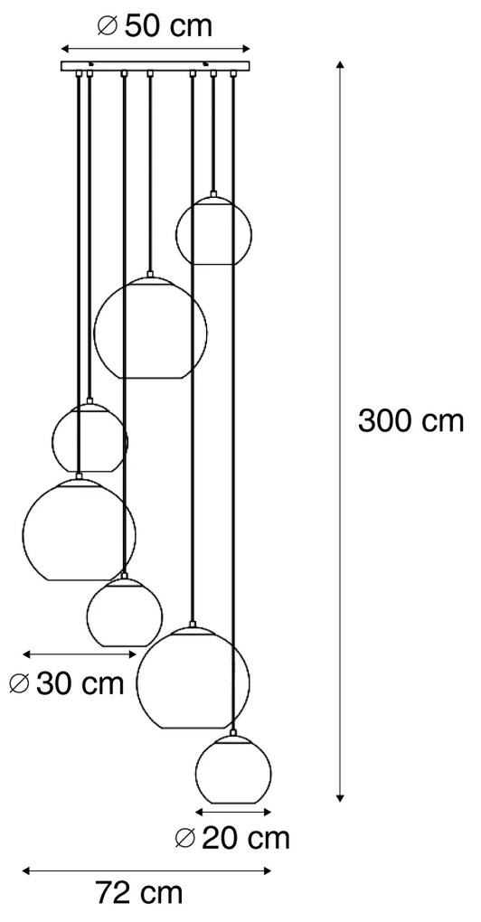 Lampă suspendată modernă neagră cu sticlă albă rotundă cu 7 lumini - Misty