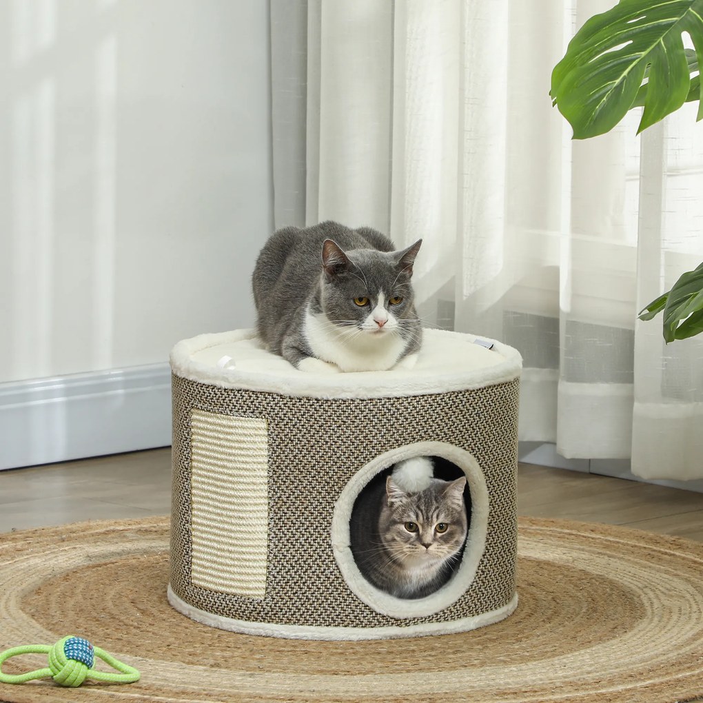 PawHut Turn de zgâriere pentru pisici toner de zgâriere pentru pisici cu sisal pentru zgâriere plafon din pluș perne detașabile Ø 40 x 30 cm cafea | Aosom Romania