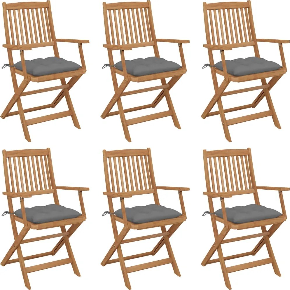 vidaXL Scaune grădină pliabile, cu perne, 6 buc., lemn masiv de acacia