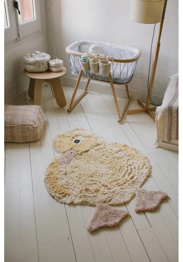Covor pentru copii galben lavabil/țesut manual din bumbac 95x120 cm Ducky – Lorena Canals