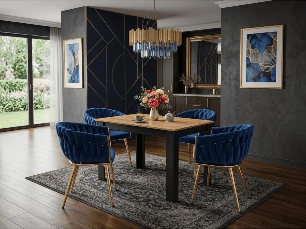 OFERTA Fotoliu de sufragerie din catifea ORION VELVET cu picioare aurii, albastru inchis calitatea a II-a