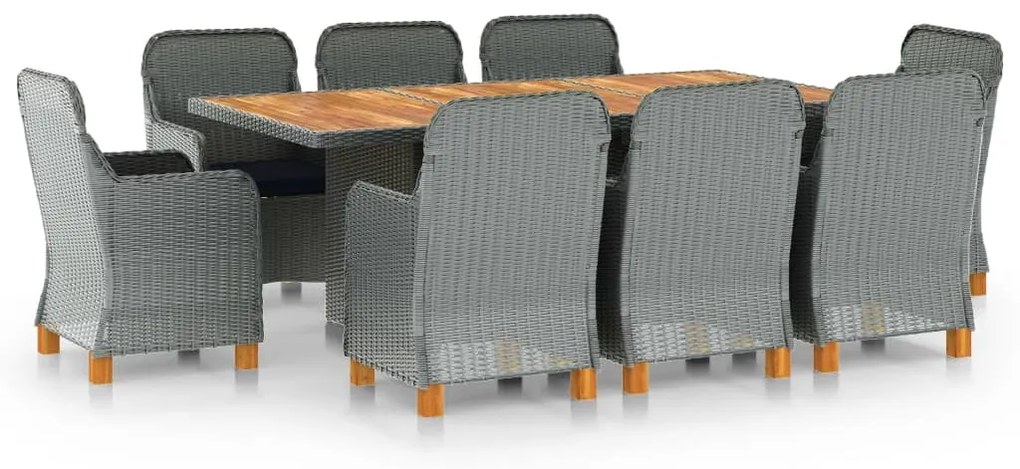 vidaXL Set mobilier exterior cu perne, 9 piese, gri deschis, poliratan