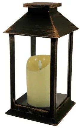 Felinar decorativ, LED, maro-cupru, 3xAAA, 14x14x33 cm
