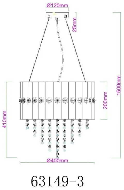 Lustra suspendata, Metal Negru, Cristale K5, ELEOS 63149-3 GL