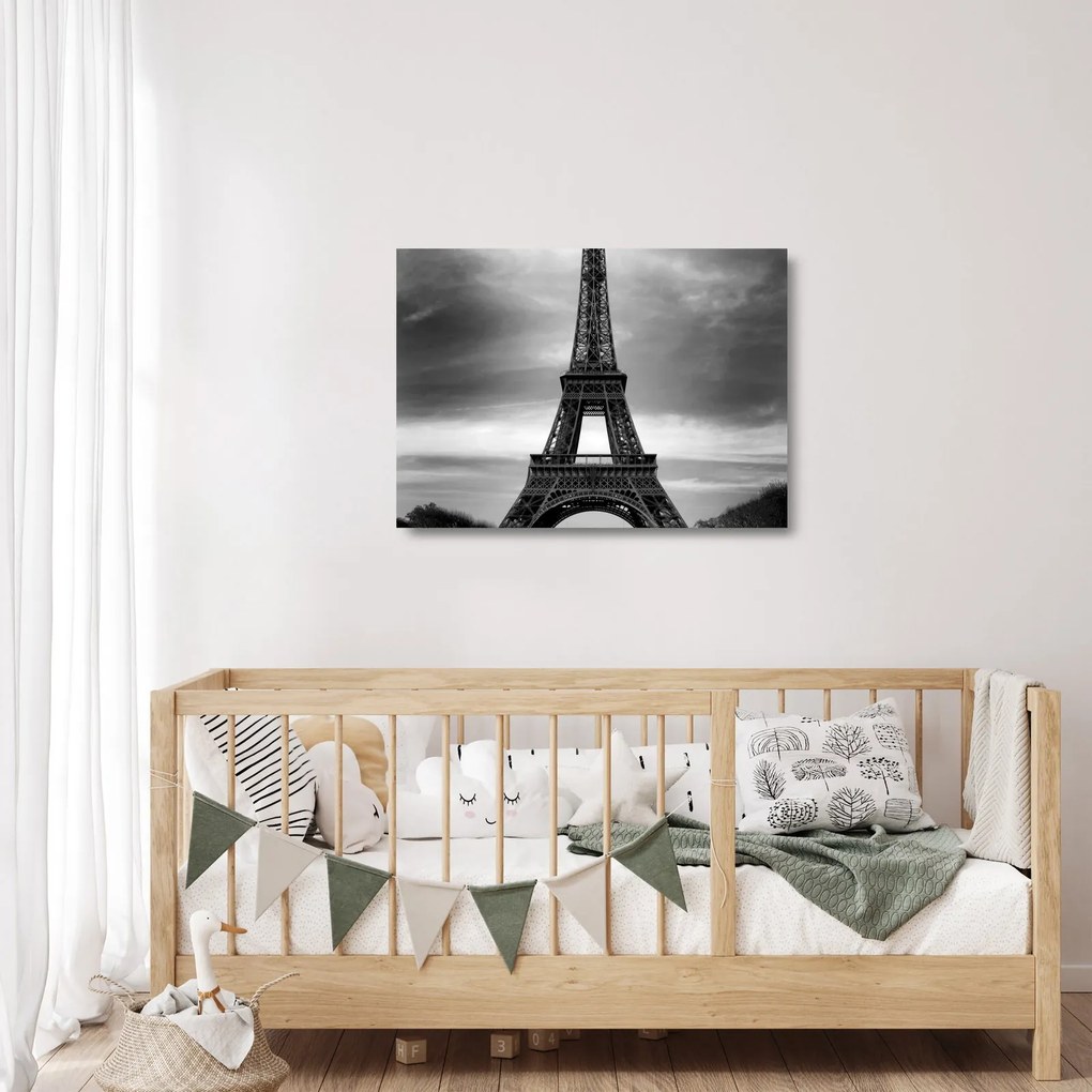 Tablou pe sticlă - Mașină roz în Paris (70x50 cm)