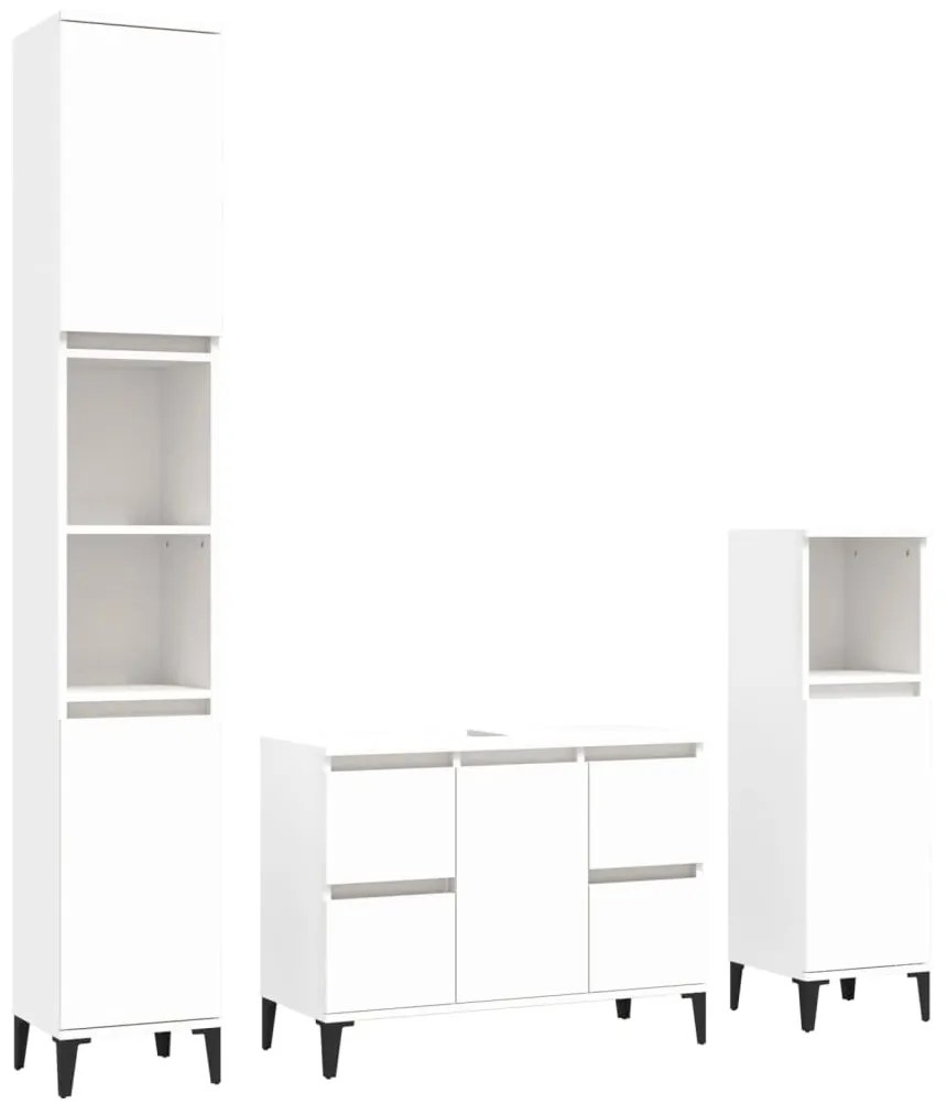 3185605 vidaXL Set mobilier de baie, 3 piese, alb, lemn compozit
