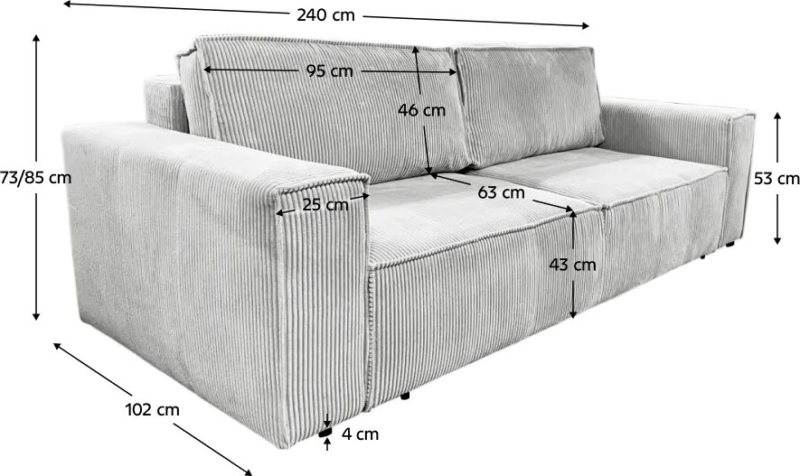 Canapea extensibilă, gri deschis, HARPERA BIG SOFA