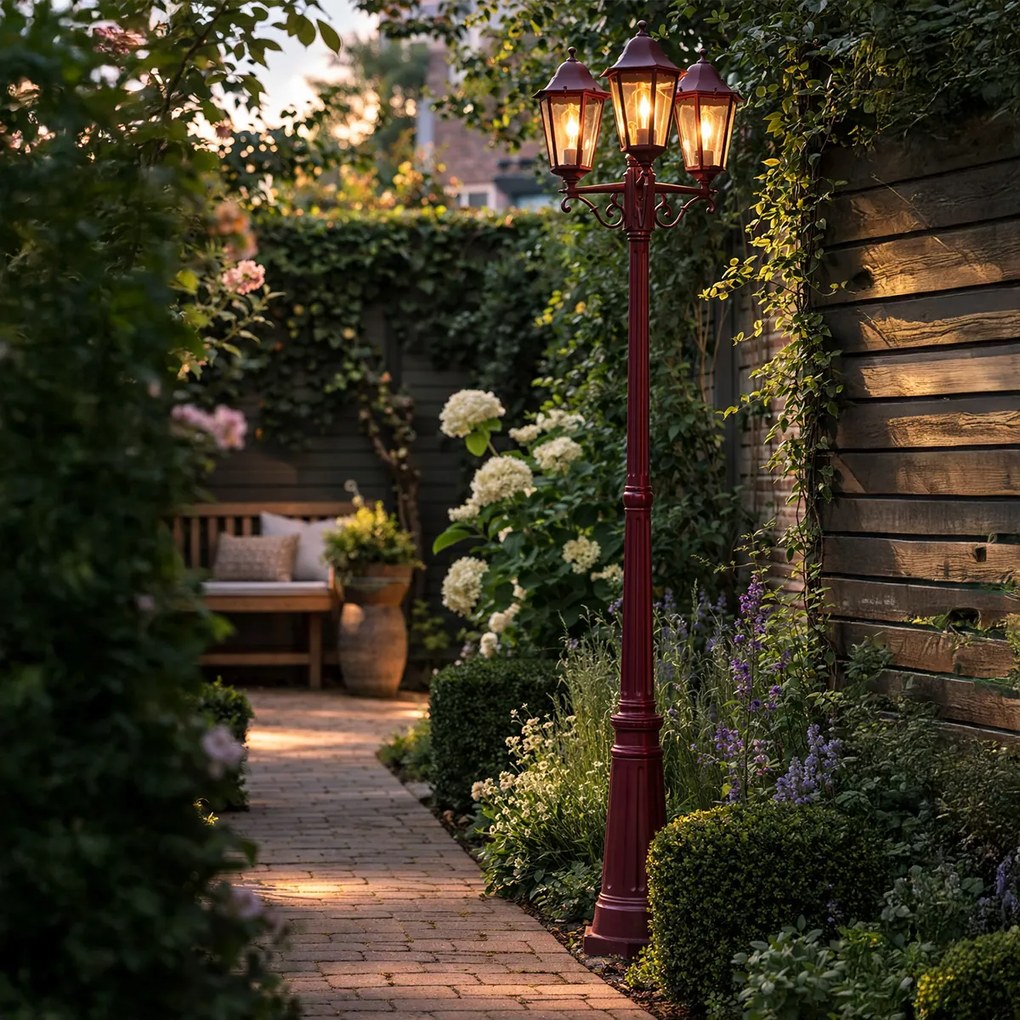 Felinar clasic de exterior roșu închis 220 cm cu 3 lumini IP44 - Havana