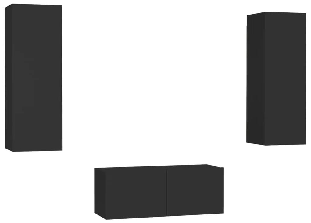 3078763 vidaXL Set dulapuri TV, 3 piese, negru, lemn prelucrat