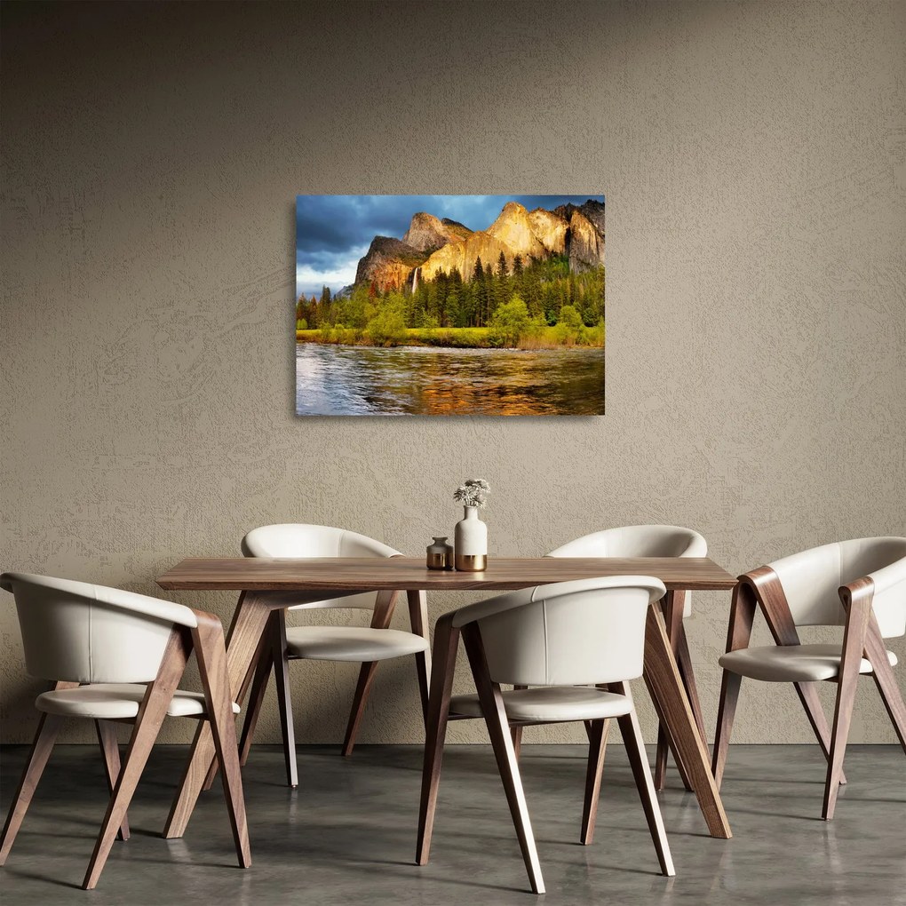 Tablou pe sticlă - Stânci lăngă lac (70x50 cm)