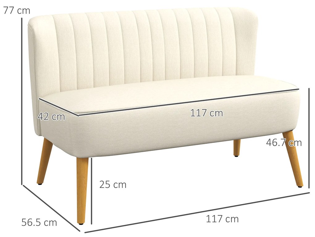 HOMCOM Canapea de 2 locuri, căptușeală moale, husă ușor de întreținut, până la 150 kg, 117 x 56,5 x 77 cm, crem | Aosom Romania