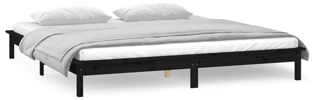 Cadru de pat cu LED, negru, 140x200 cm, lemn masiv Negru, 140 x 200 cm