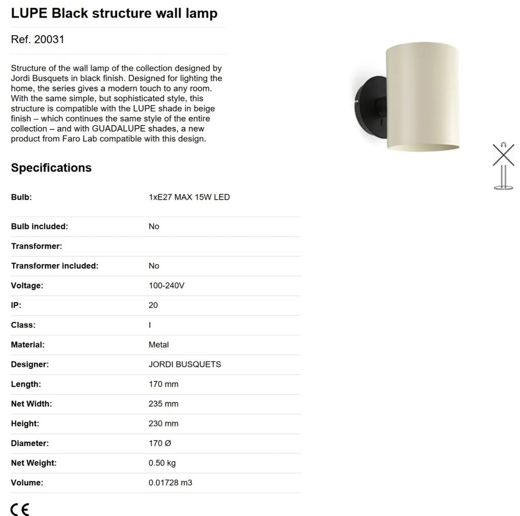 Aplica de perete moderna design elegant LUPE negru/bej