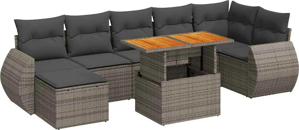 vidaXL Set canapele de grădină cu perne, 8 piese, gri, poliratan