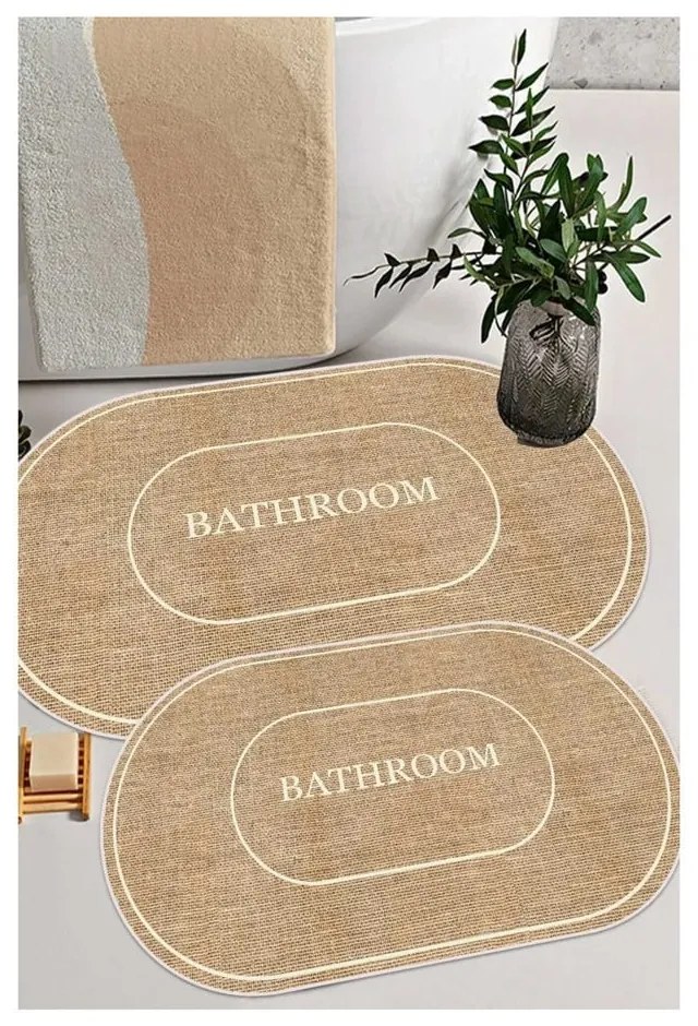 Covorașe de baie maro/crem 2 buc. 60x90 cm Jute Look – Mila Home