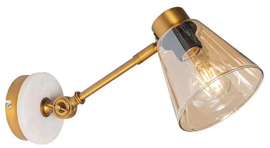 Aplică art deco bronz cu marmură și sticlă chihlimbar - Chihlimbar