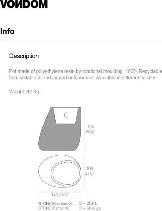 Ghiveci plante, flori design decorativ modern pentru amenajari interioare si exterioare, STONE PLANTER 55012R Vondom