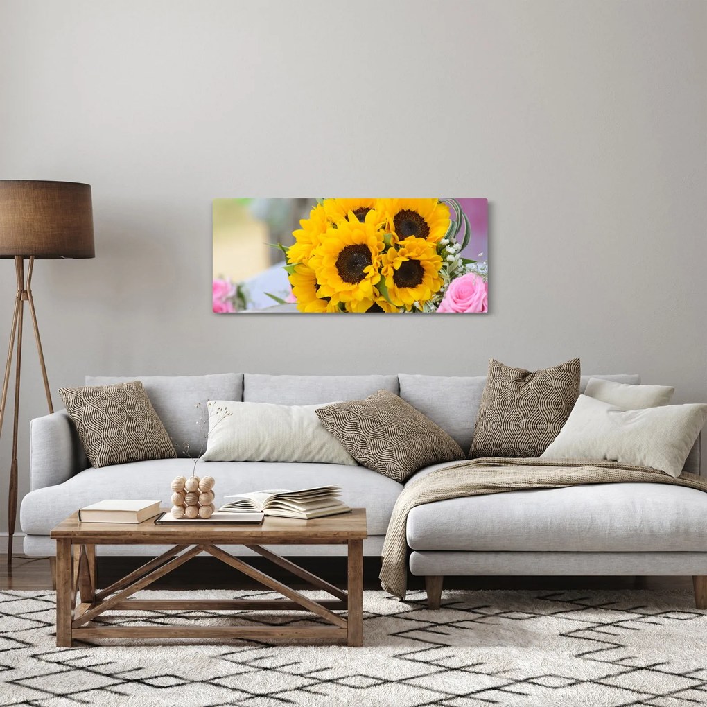 Tablou cu buchetul miresii de floarea soarelui (120x50 cm)