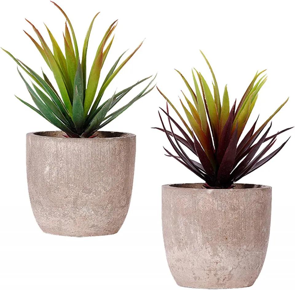 Set de 2 plante artificiale FagusHome, plastic, gri/verde inchis, 20 x 13 cm
