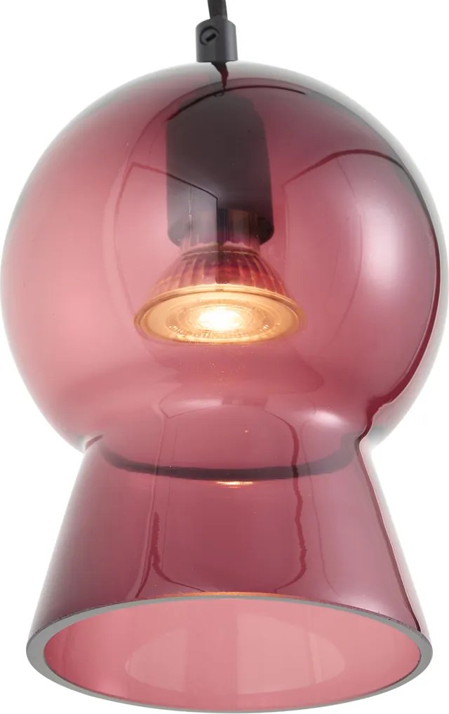 Lampă suspendată retro neagră cu sticlă violet pentru sistem de șină monofazat - Iconic Bell