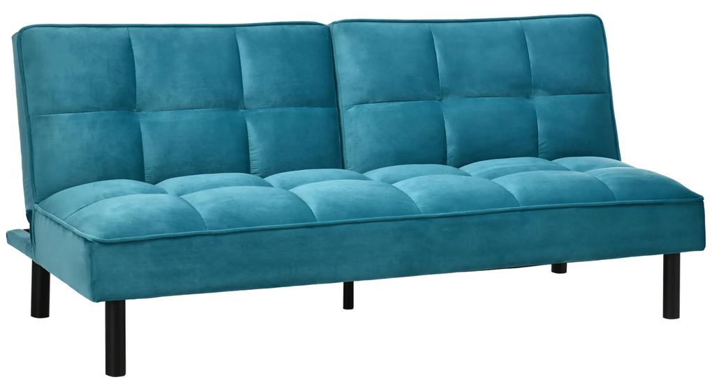 HOMCOM Canapea extensibila cu scaun captusit, canapea cu 3 locuri , canapea cu efect de catifea, verde, Lemn, otel