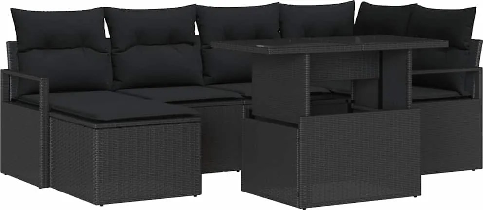 vidaXL Set de canapele pentru grădină 7 pcs Negru Rattan poli