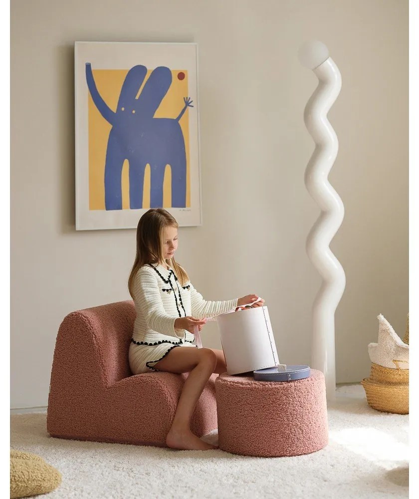 Fotoliu de copii roz cu tapițerie din țesătură bouclé Cloud – Wigiwama