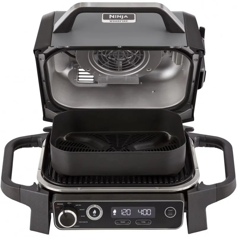 Gratar electric Ninja OG701EU, 2400W, Pana la 260C, Acoperire interna amina ceramica, Woodfire, Gri