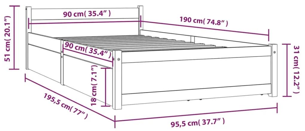 Cadru de pat cu sertare Single 3FT, negru, 90x190 cm Negru, 90 x 190 cm
