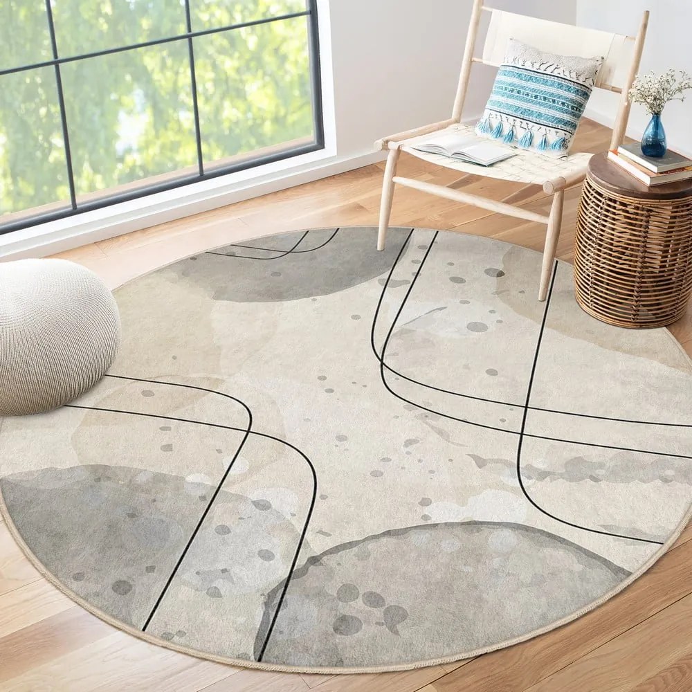 Covor bej lavabil rotund ø 120 cm Simple Lines – Mila Home