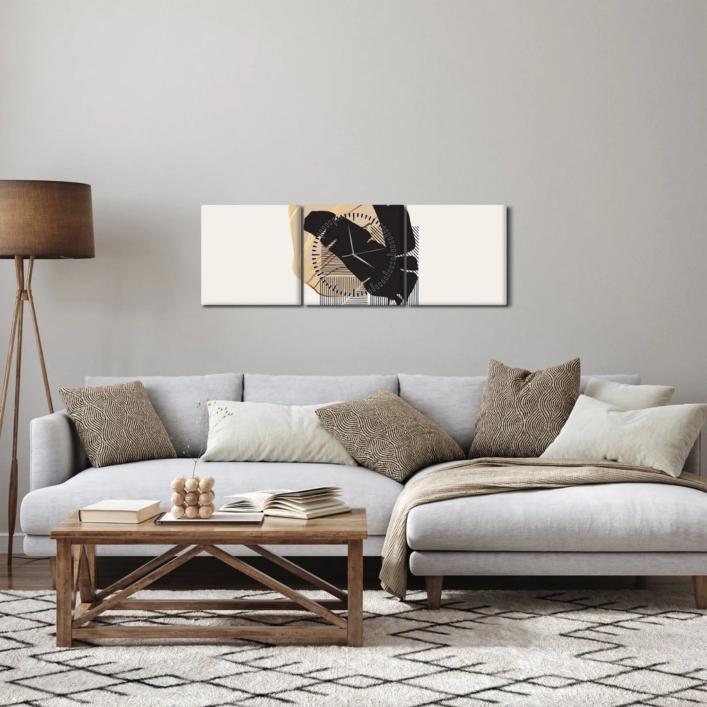 Tablou - Abstracție cu frunze tropicale N⁰4 (cu ceas) (90x30 cm)
