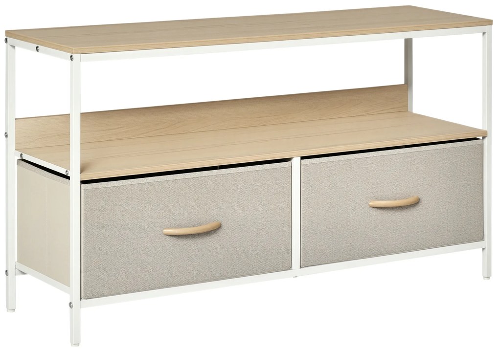 HOMCOM Mobilier pentru Televizor de 47" cu Sertare Pliabile din Material Textil și Raft, 98x29x56 cm, Lemn Natural | Aosom Romania