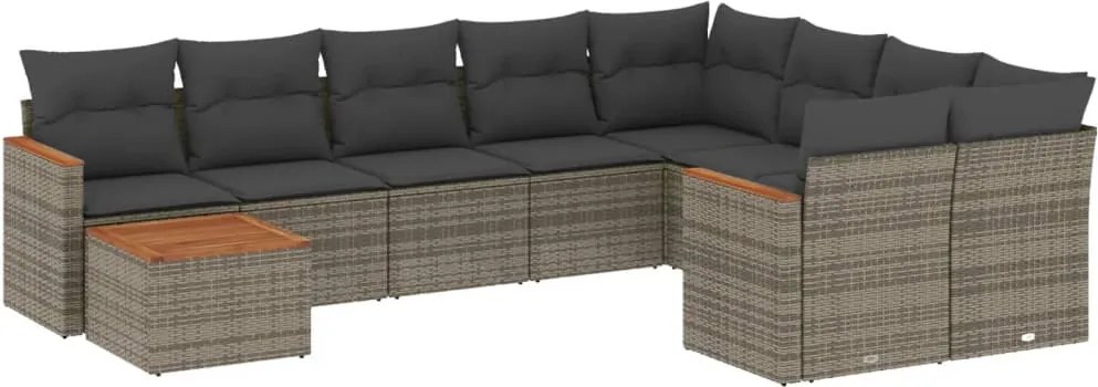 vidaXL Set mobilier de grădină cu perne, 10 piese, gri, poliratan