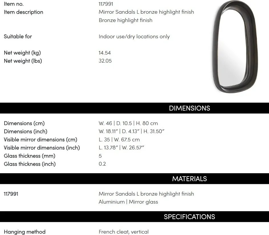 Oglinda decorativa design LUX Sandals L, bronz