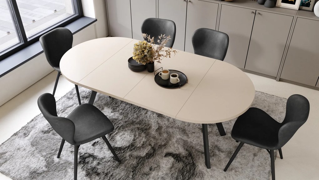 Mazzoni ALMO Bej/picioare negre - MASĂ ROTUNDĂ EXTENSIBILĂ CU PICIOARE ÎN FORMĂ DE Y STIL LOFT PENTRU SALON/SUFRAGERIE