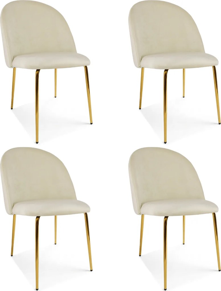 Set 4 Scaune Bucatarie/Dining Ylmma Catifea Bej, Picioare Metalice, Finisaj Auriu