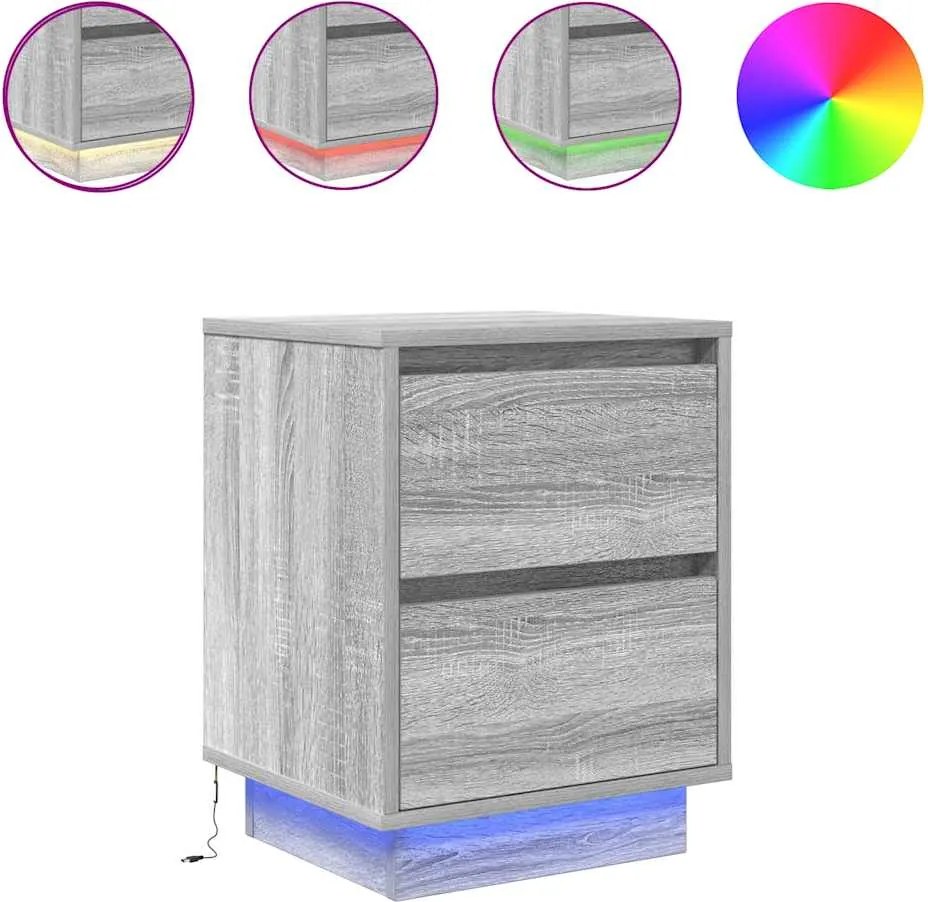 vidaXL Noptiere cu lumini LED 2 buc Gri Sonoma 38x34x50 cm