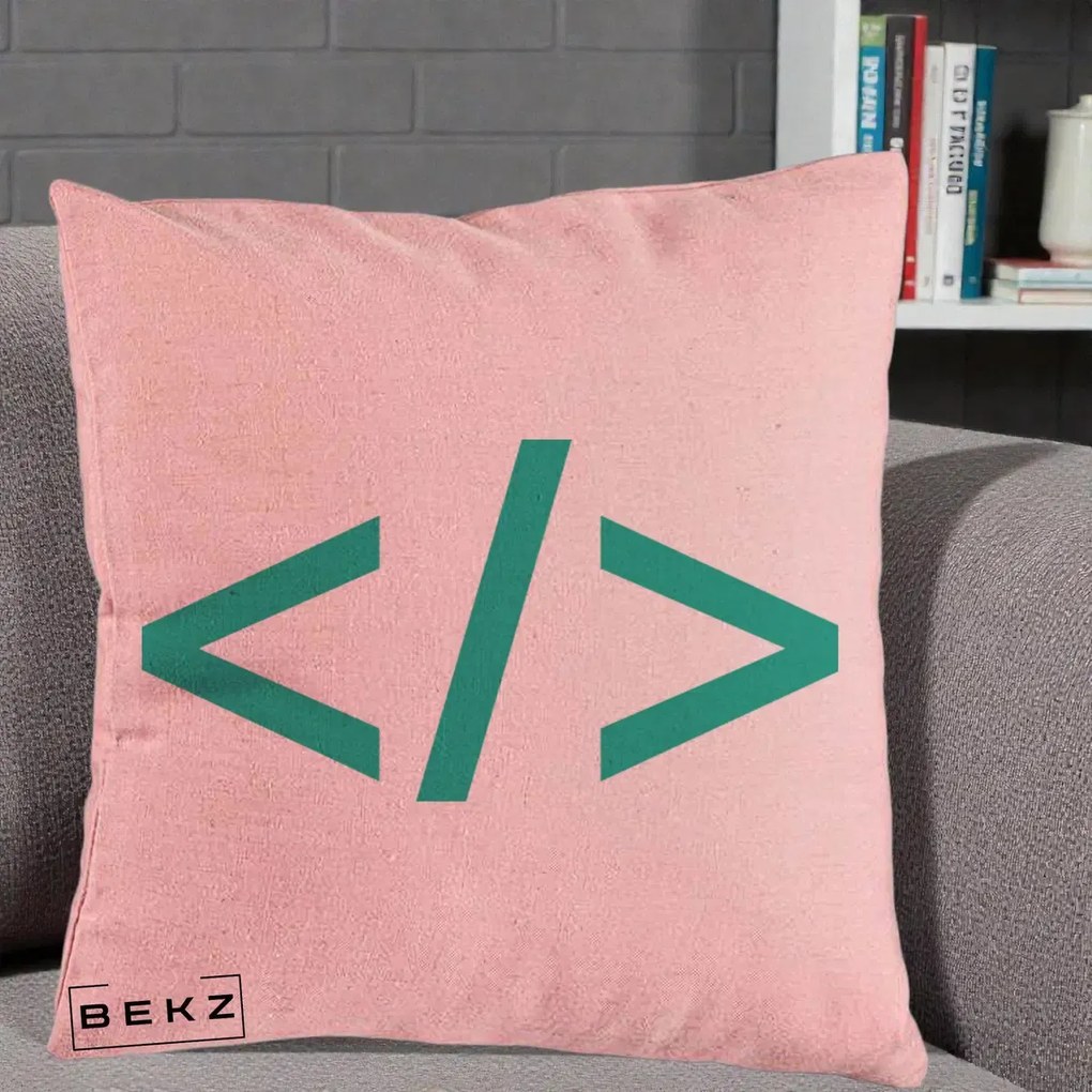 Perna Personalizata Cod HTML Turcoaz, 40x40 cm, Roz, Husa Detasabila, Perna Inclusa, BEKZ®