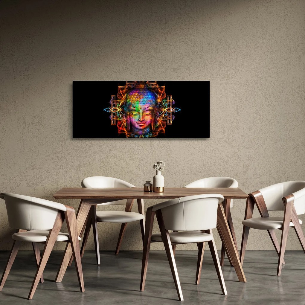 Tablou - Bustul lui Buddha în culori neon (120x50 cm)