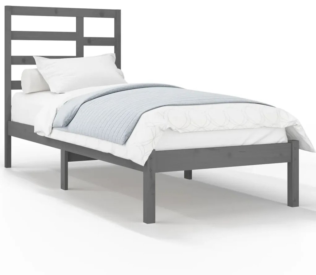 3105757 vidaXL Cadru de pat mic single, gri, 75x190 cm, lemn masiv