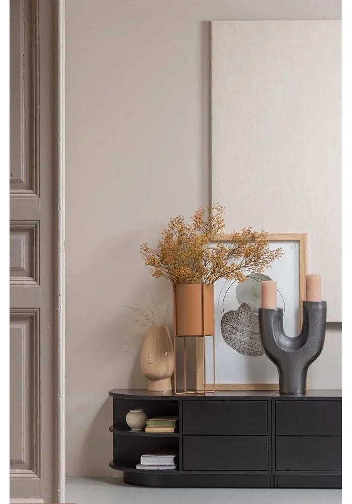 Comodă TV modulară neagră din lemn masiv de pin 228x40 cm Finca – WOOOD