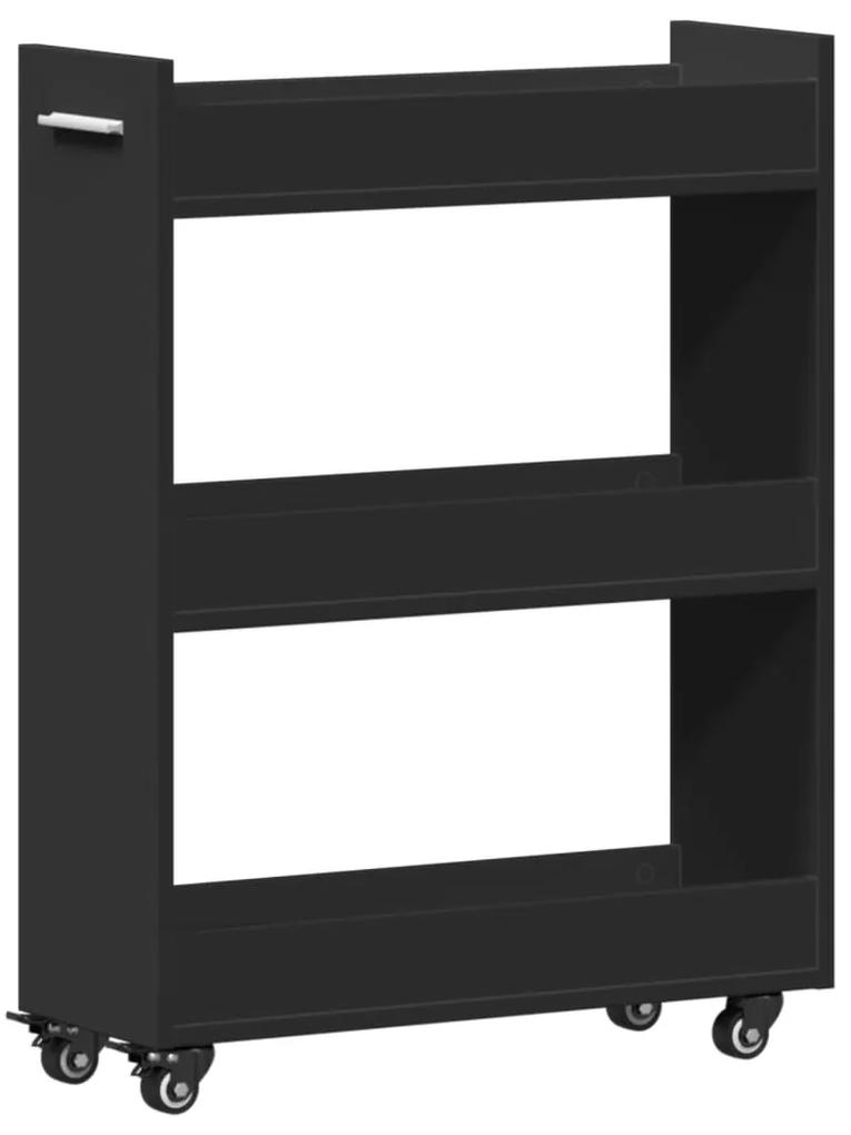 840416 vidaXL Dulap cu roți, negru, 60x22x79 cm, lemn prelucrat