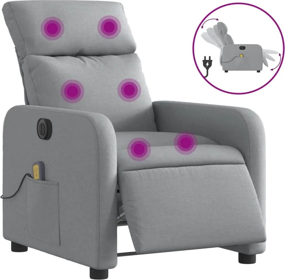 vidaXL Fotoliu electric de masaj rabatabil, gri deschis, microfibră