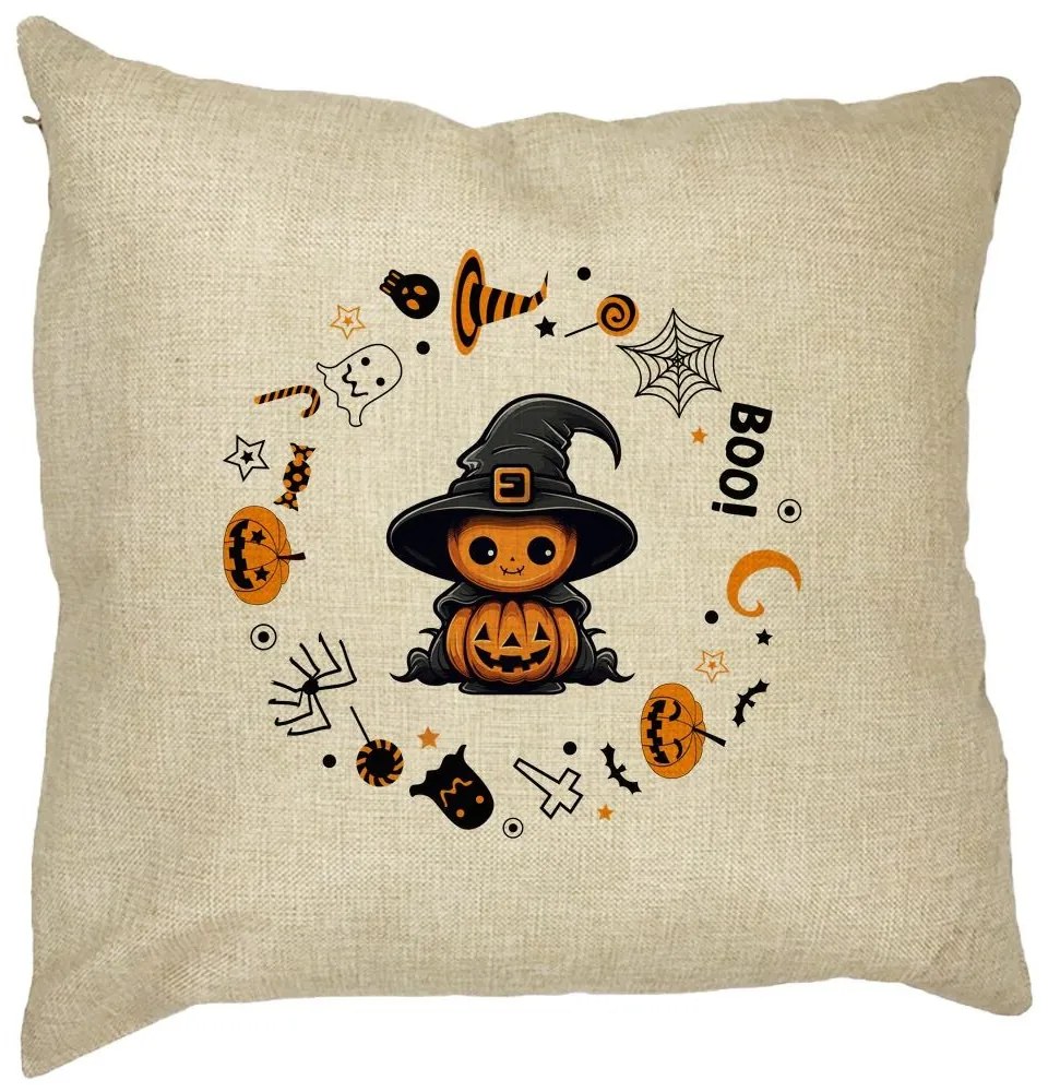 Perna Decorativa cu motiv de Halloween 7, 40x40 cm, Husa Detasabila, Burduf