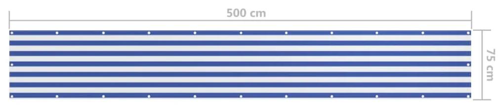 Paravan de balcon, alb si albastru, 75 x 500 cm tesatura oxford Alb si albastru, 75 x 500 cm