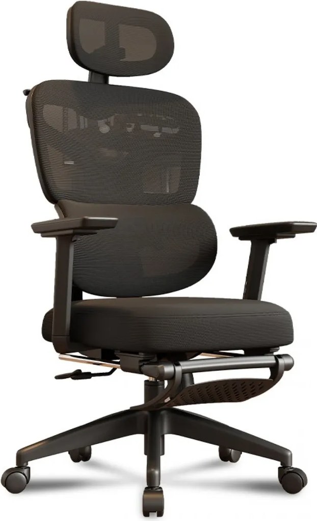 Scaun ergonomic, Sezut Translatie, Cotiere 6D, Tetiera 6D, Suport Lombar Adaptiv, Spătar reglabil inaltime, pivotant, suport picioare, sezut buretat, Negru