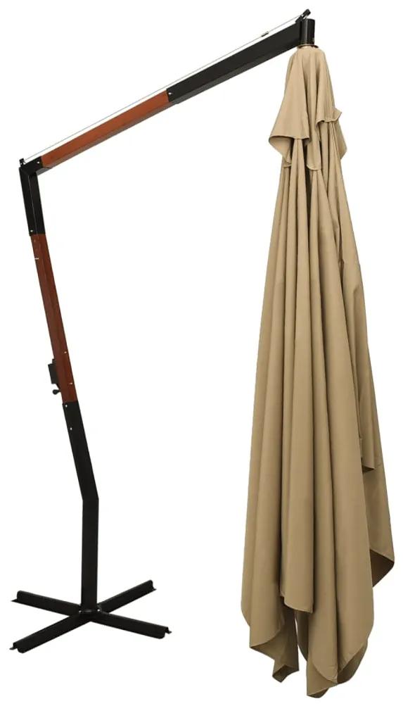 Umbrela suspendata cu stalp din lemn, gri taupe, 400x300 cm Gri taupe
