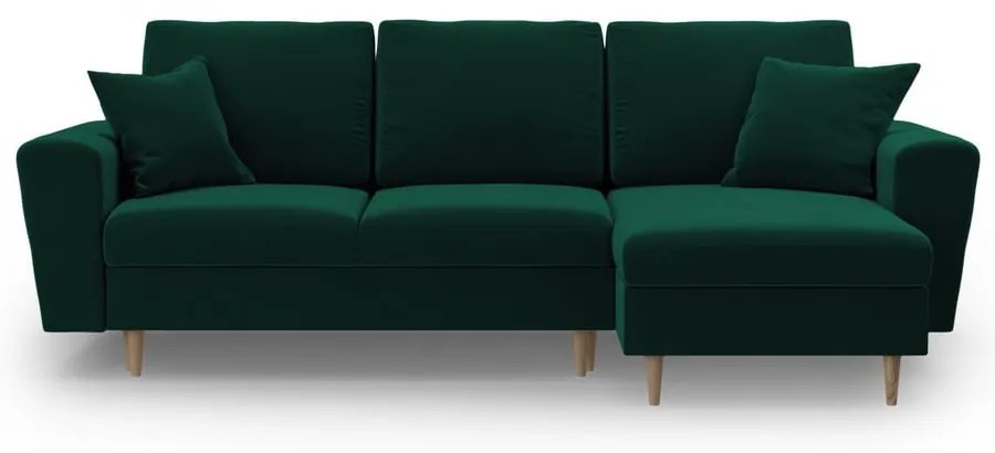 Colțar verde extensibil, cu spațiu de depozitare cu tapițerie din catifea Kyoto – Cosmopolitan Design