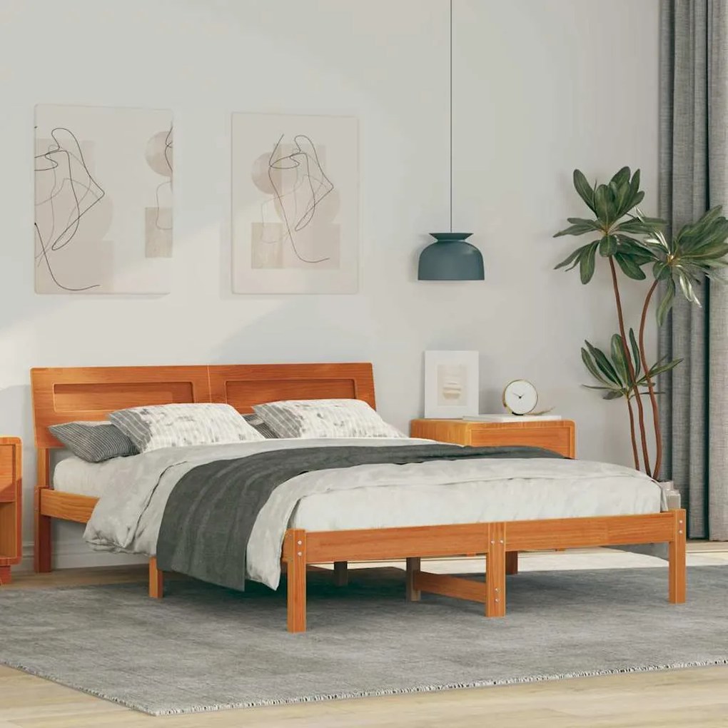 vidaXL Cadru de pat Maro ceruit 135 x 190 cm Lemn de brad solid