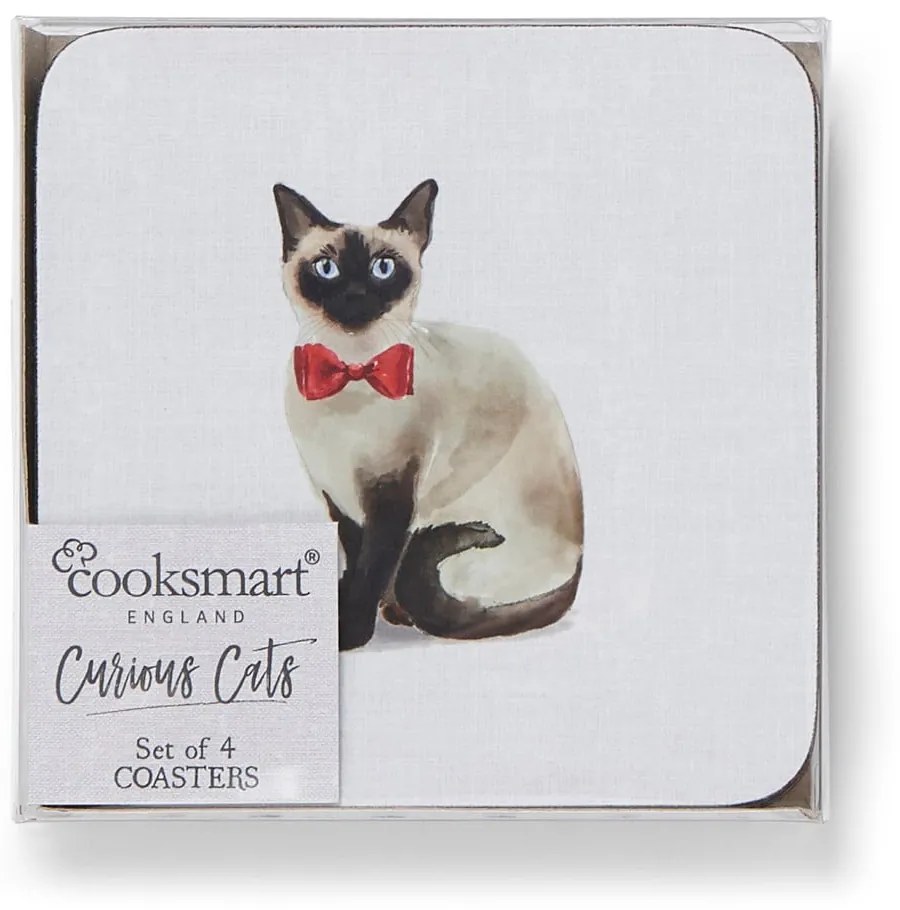 Set 4 suporturi de pahare Cooksmart ® Curious Cats, albastru